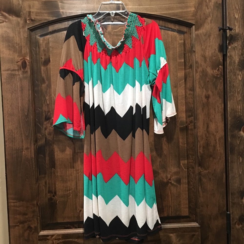 Colorful Chevron Dress w/bell sleeves
